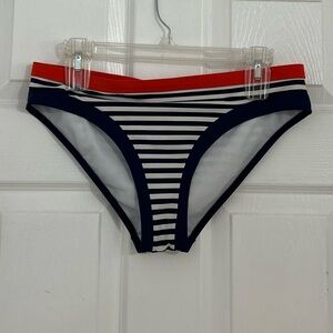 Boden Navy White Striped Bikini Bottom with Red Waistband